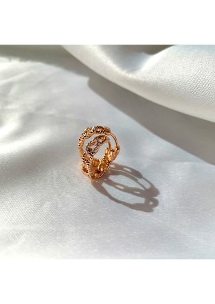 Kilig Jewelry Kadın Vip Çelik Gold Burgu Taş Detay Küpe 15MM