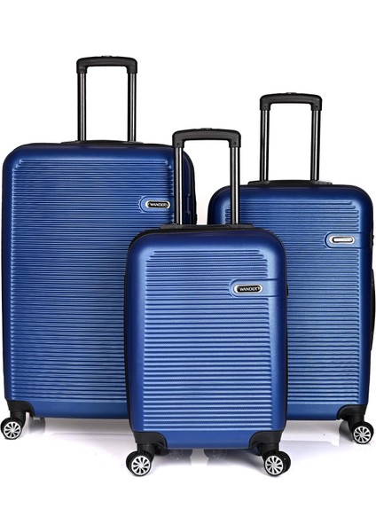 3000 3'lü Valiz Seti Koyu Mavi Büyüy Boy Orta Boy Kabin Boy