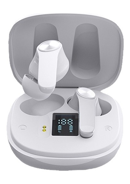 LED Ekranlı Su Geçirmez Bluetooth Kablosuz Kulaklık - Beyaz (Yurt Dışından)