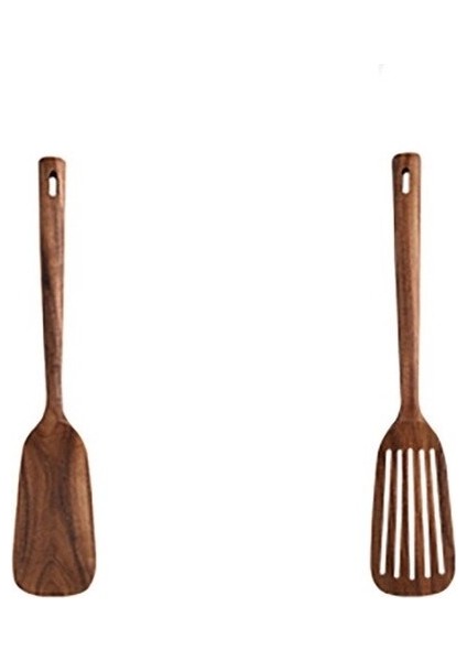 Ahşap Doğal Uzun Saplı Spatula Seti - Kahverengi (Yurt Dışından)