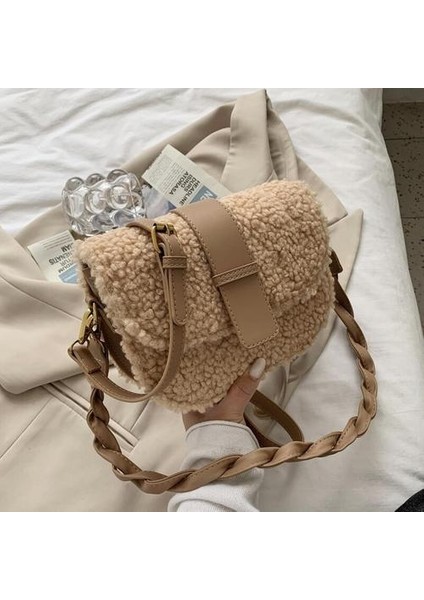 Omuz Çantası Messenger Örgülü Eyer Peluş Kürk Çanta Çanta (Yurt Dışından)