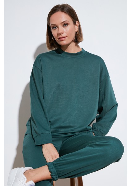 Streş Bisiklet Yaka Oversize Fit Oysho Kumaş Sweat Kadın Sweat 5865879