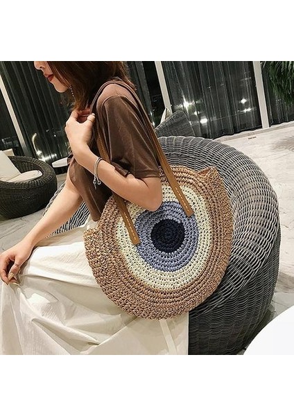 Büyük Kapasiteli Yuvarlak Hasır Çanta Fermuarlı Moda El Yapımı Plaj Çantası (Yurt Dışından) modelleri