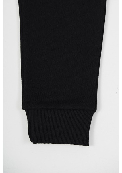 Siyah Kalın Pamuklu Beli ve Paçası Lastikli Cepli 5-6-7-8-9-10-11-12 Yaş Erkek Çocuk Eşofman Altı modelleri