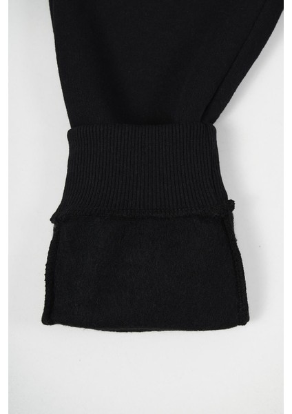 Siyah Kalın Pamuklu Beli ve Paçası Lastikli Cepli 5-6-7-8-9-10-11-12 Yaş Erkek Çocuk Eşofman Altı fırsatları