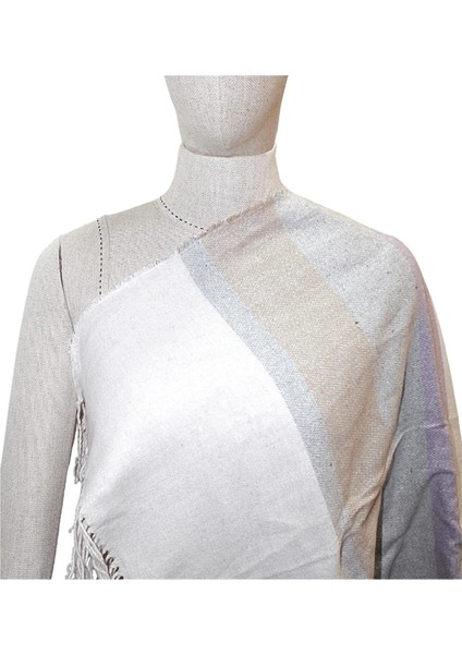 Yumuşak Dokulu Karma Çizgili Lila Vizon Kalın Omuz Şalı