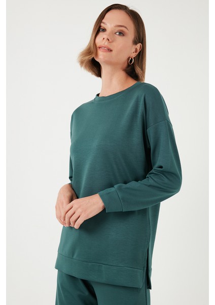 Streç Oversize Fit Bisiklet Yaka Modal Kumaş Sweat Bayan SWEAT 5865877 fiyatları