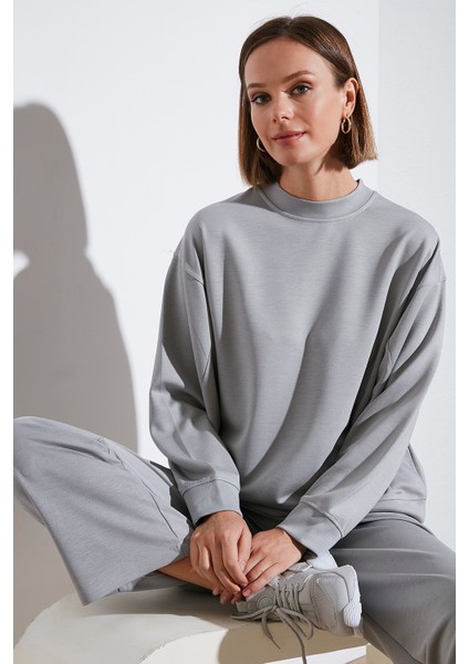 Streş Bisiklet Yaka Oversize Fit Oysho Kumaş Sweat Kadın Sweat 5865879