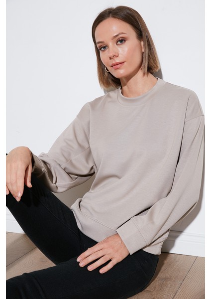 Streş Bisiklet Yaka Oversize Fit Oysho Kumaş Sweat Kadın Sweat 5865879