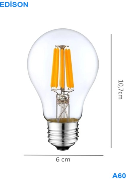 Şeffaf Cam A60 Rustik LED Filament Ampul 4W E27 Gün Işığı Dekoratif Vintage Aydınlatma