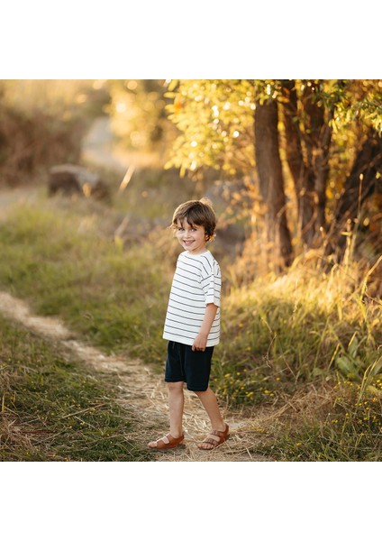 Lacivert Çizgili Triko Şortlu Set