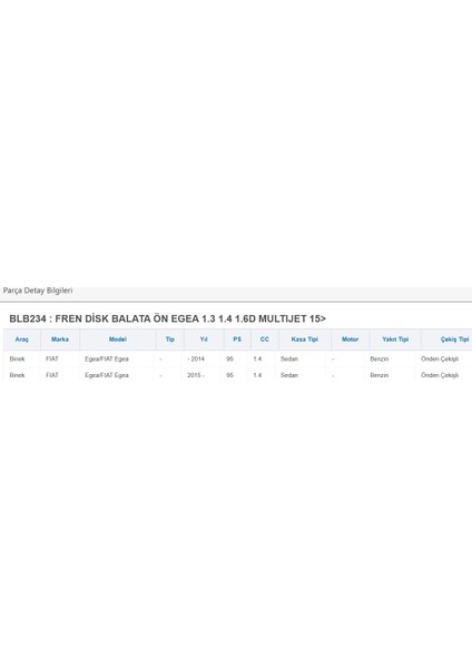 Fren Disk Balata Ön Egea 1.3 1.4 1.6d Multıjet 15>