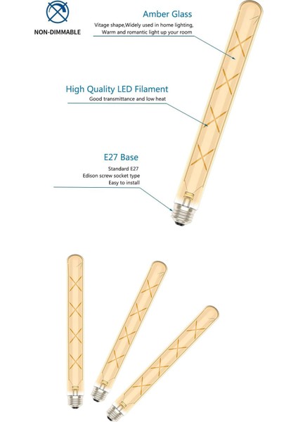 T300 Rustik LED Ampul 8W E27 Duy 2200K Amber Cam Dekoratif Vintage Aydınlatma 30 cm
