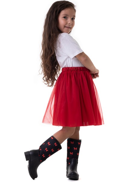 Kız Çocuk Kırmızı Etek Kırmızı Saten Taç 23 Nisan 29 Ekim Parti Gösteri Eteği Red Tutu Skirt