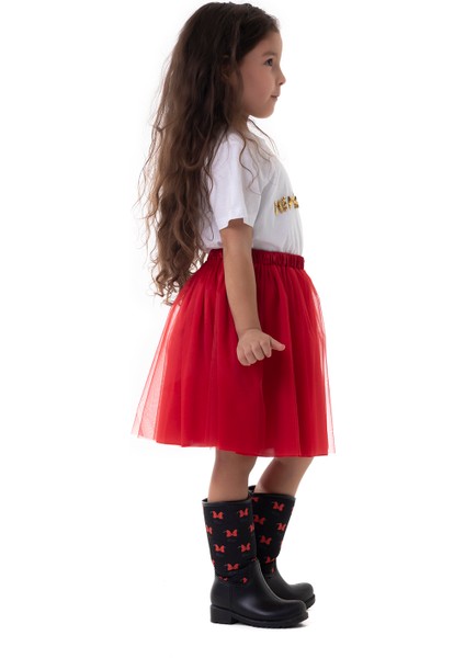 Kız Çocuk Kırmızı Etek Kırmızı Saten Taç 23 Nisan 29 Ekim Parti Gösteri Eteği Red Tutu Skirt