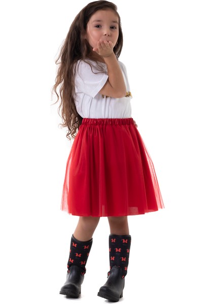 Kız Çocuk Kırmızı Etek Kırmızı Saten Taç 23 Nisan 29 Ekim Parti Gösteri Eteği Red Tutu Skirt