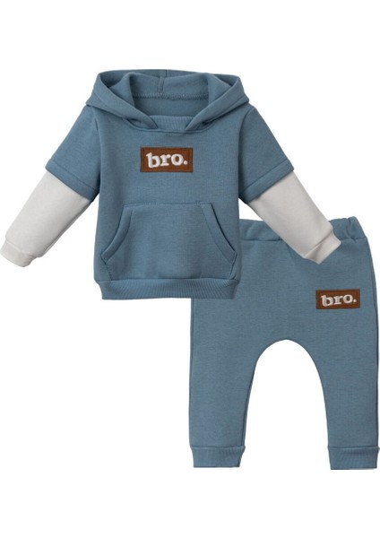 245802 Erkek Bebek Bro Kapüşonlu Mavi 2'li Takım