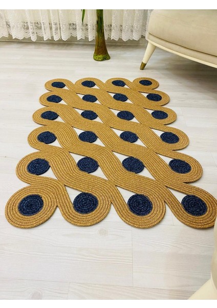 Jüt Hasır Görünümlü Desenli Modern El Örgüsü Dikdörtgen Halı Kilim