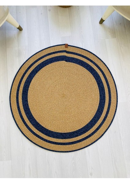 Jüt Hasır Görünümlü Desenli Modern El Örgüsü Daire Halı Kilim