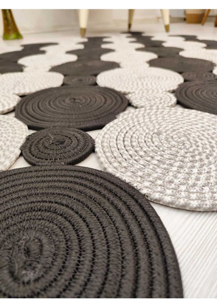 Jüt Hasır Görünümlü Desenli Modern El Örgüsü Dikdörtgen Halı Kilim