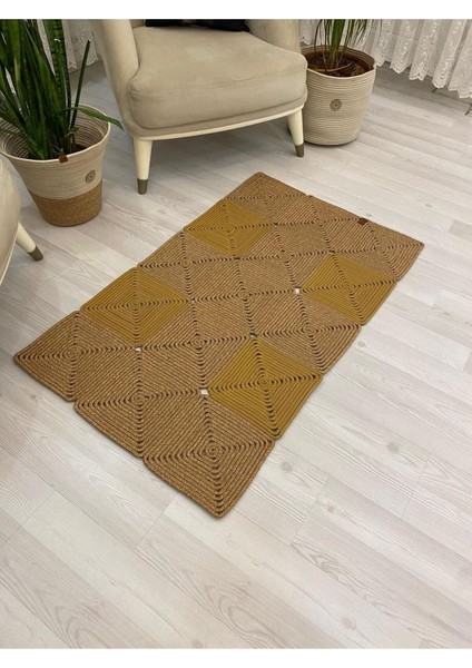 Da'i, Serisi, Jüt Hasır Görünümlü Desenli Modern El Örgüsü Dikdörtgen Halı Kilim