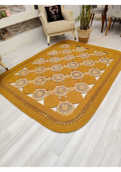 Jüt Hasır Görünümlü Desenli Modern El Örgüsü Dikdörtgen Halı Kilim