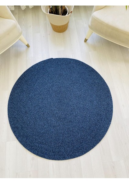 Jüt Hasır Görünümlü Desenli Modern El Örgüsü Daire Halı Kilim