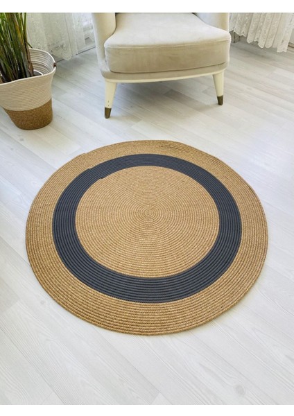 Jüt Hasır Görünümlü Desenli Modern El Örgüsü Daire Halı Kilim fiyatları