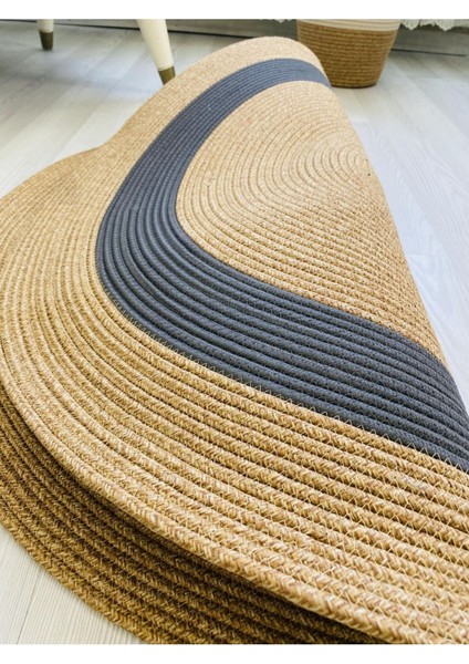 Jüt Hasır Görünümlü Desenli Modern El Örgüsü Daire Halı Kilim indirimleri