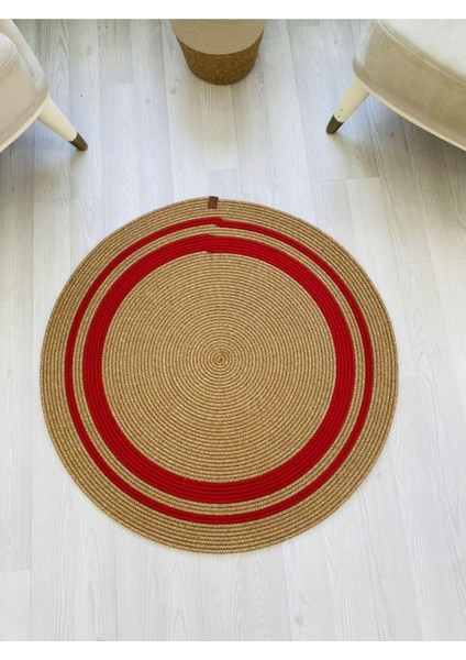 Jüt Hasır Görünümlü Desenli Modern El Örgüsü Daire Halı Kilim