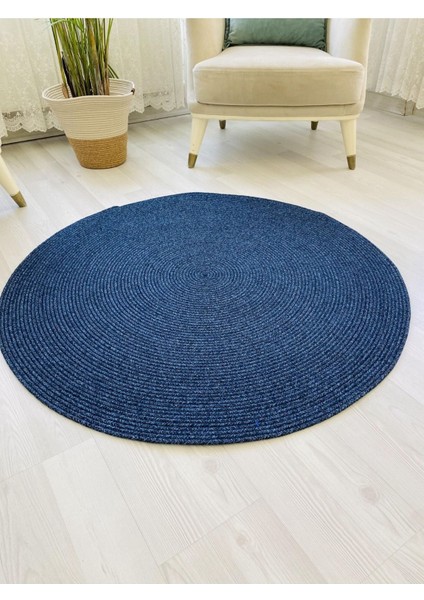 Jüt Hasır Görünümlü Desenli Modern El Örgüsü Daire Halı Kilim