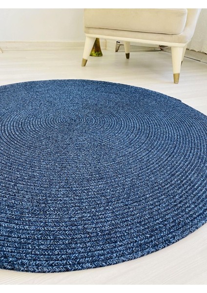 Jüt Hasır Görünümlü Desenli Modern El Örgüsü Daire Halı Kilim
