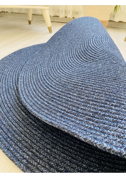 Jüt Hasır Görünümlü Desenli Modern El Örgüsü Daire Halı Kilim