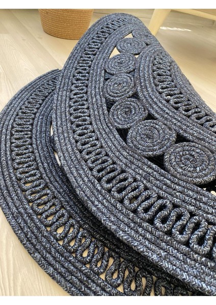 Jüt Hasır Görünümlü Desenli Modern El Örgüsü Daire Halı Kilim