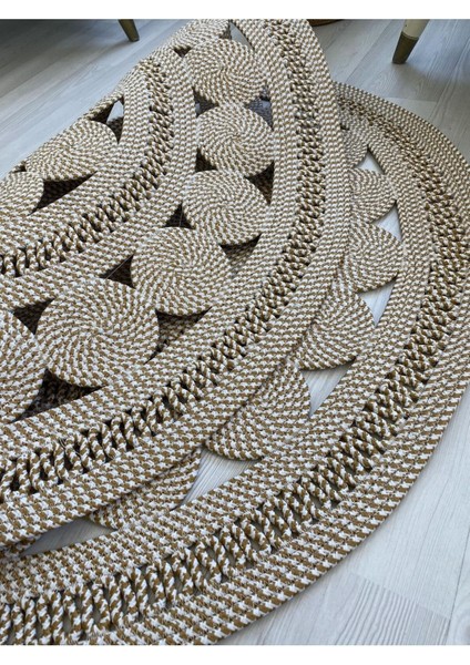 Jüt Hasır Görünümlü Desenli Modern El Örgüsü Daire Halı Kilim