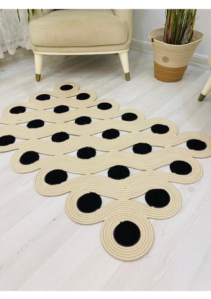 Jüt Hasır Görünümlü Desenli Modern El Örgüsü Dikdörtgen Halı Kilim