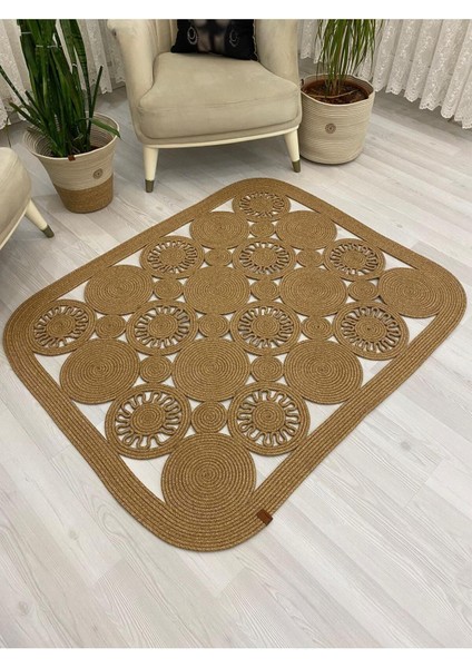 Jüt Hasır Görünümlü Desenli Modern El Örgüsü Dikdörtgen Halı Kilim