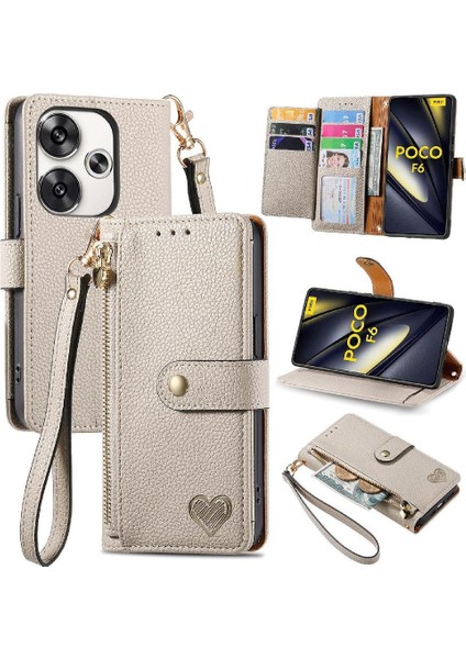 Xiaomi Poco F6 5g Darbeye Fermuar Cüzdan Aşk Deri Için Flip Case (Yurt Dışından)