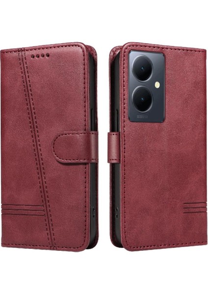 Vıvo V29 Lite Için Filp Durumda Preslenmiş Pu Deri Cüzdan Telefon Kılıfı Siyah (Yurt Dışından)