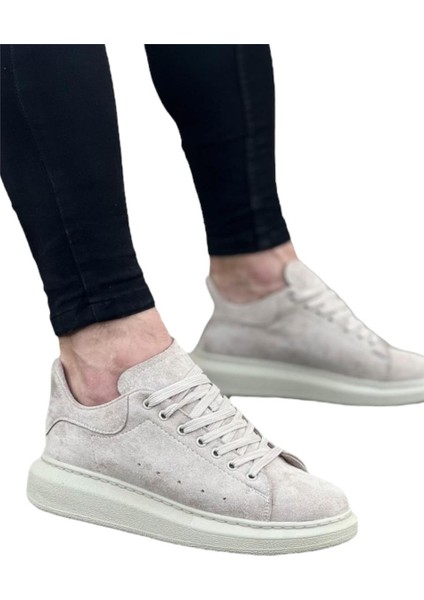 Erkek Yüksek Taban Süet Günlük Sneaker Ayakkabı Kum