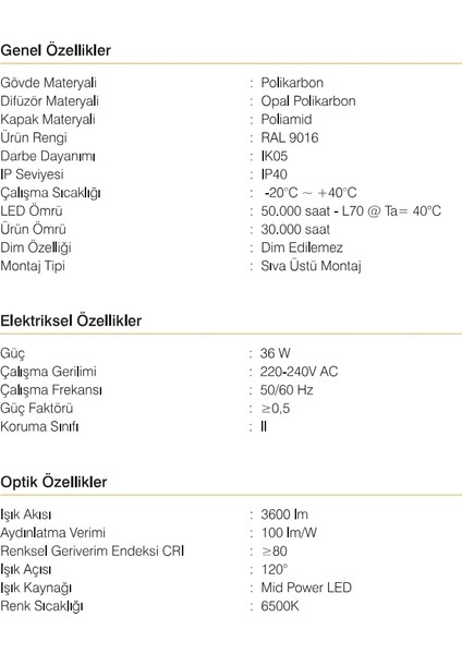 36W LED Bant Armatür IP40 6500K 120 cm fırsatları