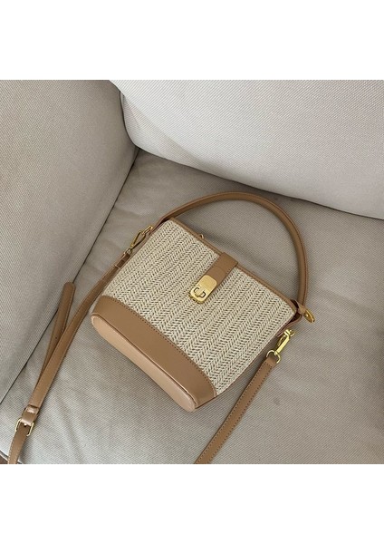 Dokuma Hasır Çanta Kadın Yeni Üst Düzey Sahil Rattan El Yapımı Hiçbir Hasır Çanta Crossbody Çanta Süper Popüler Kova Çantası (Yurt Dışından)