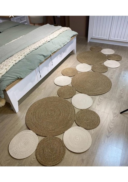 Jüt Hasır Görünümlü Desenli Modern El Örgüsü Sarmal Halı Kilim