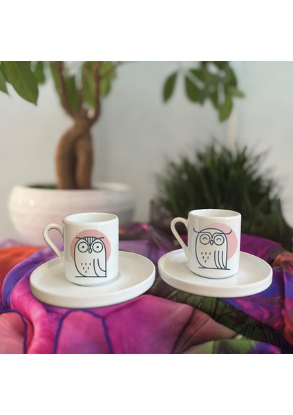 Baykuş Baskılı 2'li Türk Kahvesi Fincan Seti