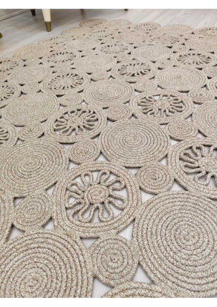 Jüt Hasır Görünümlü Desenli Modern El Örgüsü Dikdörtgen Halı Kilim