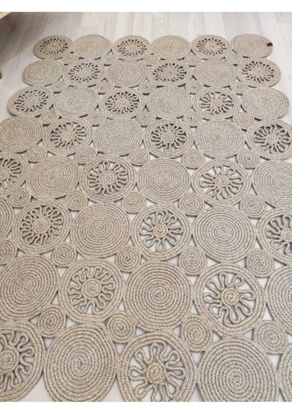 Jüt Hasır Görünümlü Desenli Modern El Örgüsü Dikdörtgen Halı Kilim