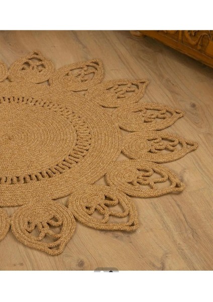 Jüt Hasır Görünümlü Desenli Modern El Örgüsü Daire Halı Kilim fiyatları