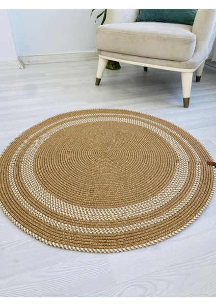 Jüt Hasır Görünümlü Desenli Modern El Örgüsü Daire Halı Kilim modelleri