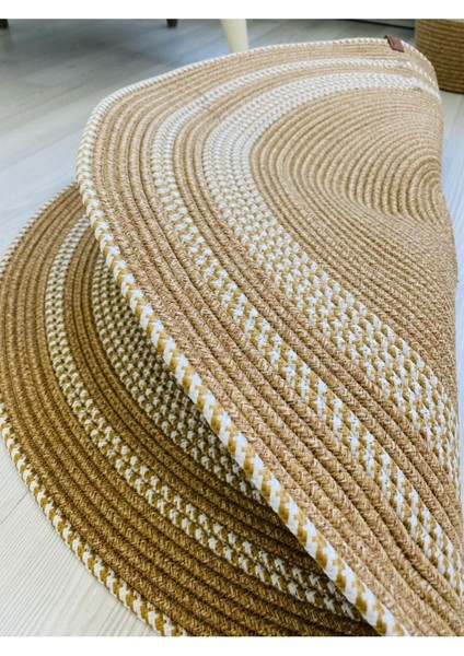 Jüt Hasır Görünümlü Desenli Modern El Örgüsü Daire Halı Kilim fırsatları