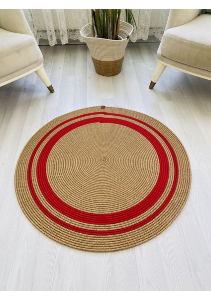 Jüt Hasır Görünümlü Desenli Modern El Örgüsü Daire Halı Kilim fiyatları